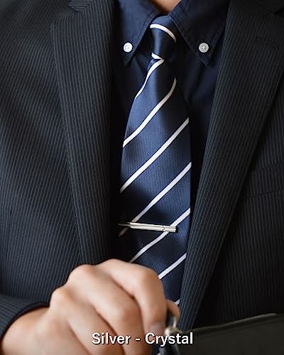 [TAVARAT] Tie Clip Tie Clips for Men Black Silver Tie Bar Tie Pin Tps-032 - style: silver crystal