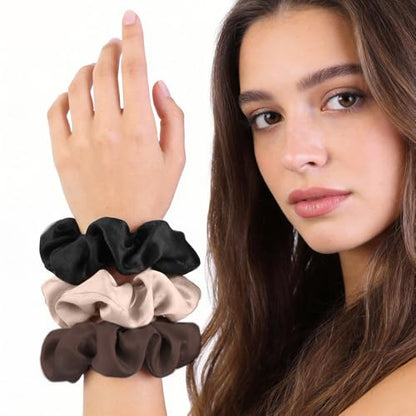 Satin Scrunchies for Women, 5PCS Black Hair Ties for Girls No Crease Frizz-Free Soft Stylish Hair Accessories Gifts
