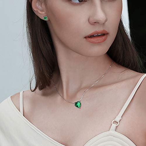 Aurora Tears Hearts Necklace Earrings Jewelry Sets - Women 925 Sterling Silver Birthstone Pendants Earrings Set Crystal Wedding Birthday Jewelry - color: E.May-set