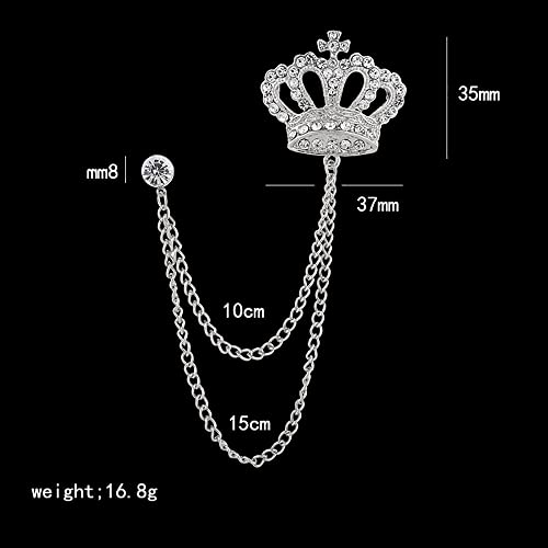 Rhinestone Crown Long Chain Brooch.Gold Silver Tassel Brooch Pin,Retro Crystal Suit Pins Collar Coat Pin for Men's Accessories Pin Husband Gifts - color: Silver 2