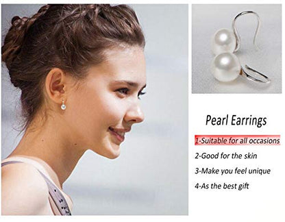 925 Sterling Silver Hoop Handpicked AAA+ Quality 7.5-8mm White Freshwater Cultured Pearl Dangle Drop Earrings Jewelry for Women - color: 1. Silver