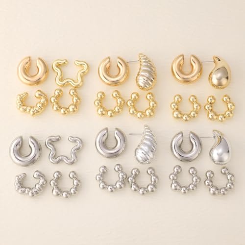 Chunky Gold Ear Cuffs Earrings for Women Non Piercing Gold Cuff Clip On Cartilage Hoop Earring Trendy Lightweight Thick Cuff Earrings for Women - color: gold5