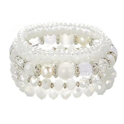 Noessla Beaded Boho Stretch Bracelet Colorful Stackable Crystal Beads Bracelets Trendy Costume Jewelry Mothers Day Gifts for Women - color: 21-White