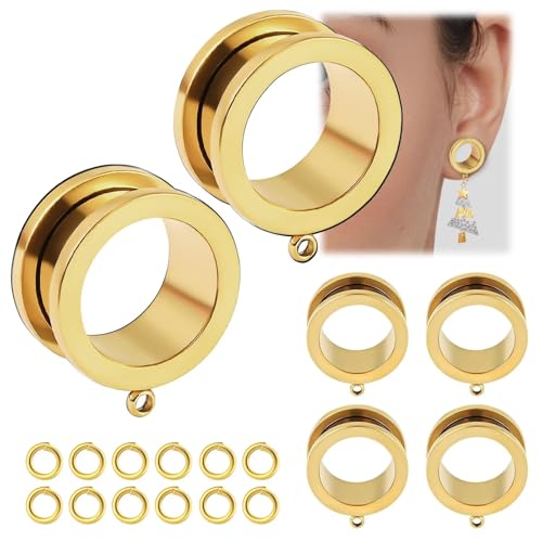 WBRWP 6pcs Ear Gauges Tunnels Plugs: DIY Ear Tunnles Piercing Expander Stainless Steel Double Flared Screw Gauges - color: Gold-Style 2