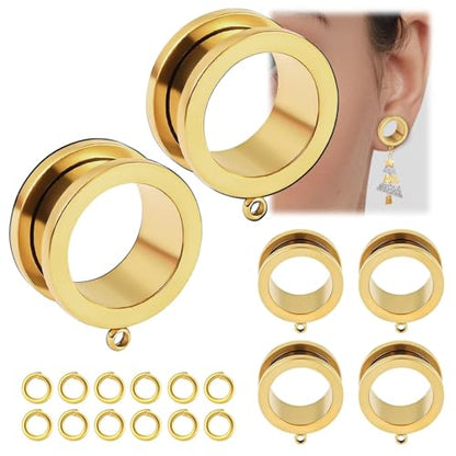 WBRWP 6pcs Ear Gauges Tunnels Plugs: DIY Ear Tunnles Piercing Expander Stainless Steel Double Flared Screw Gauges - color: Gold-Style 2