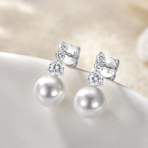 925 Sterling Silver Pearl Drop Earrings for Women, June Birthstone Long Dangle Pearl Jewelry Gifts for Her - color: 7.5-8mm Silver