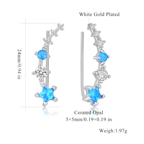 CiNily Star Opal Ear Cuffs Climber Earrings, 14K Gold CZ Ear Crawler Earrings for Women Small Cartilage Stud Earrings Fashion Hypoallergenic Jewelry Christmas Day Gifts, White Gold, Rose Gold - color: Silver-Blue Opal, size: Star Opal