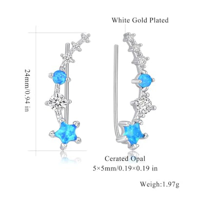 CiNily Star Opal Ear Cuffs Climber Earrings, 14K Gold CZ Ear Crawler Earrings for Women Small Cartilage Stud Earrings Fashion Hypoallergenic Jewelry Christmas Day Gifts, White Gold, Rose Gold - color: Silver-Blue Opal, size: Star Opal