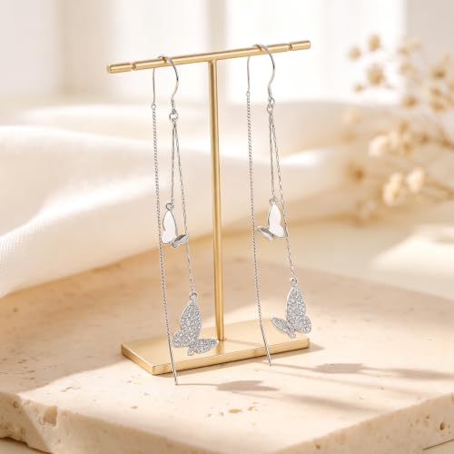 Silver Dangle Earrings Women Dangling Drop Bridesmaid Wedding Prom Jewelry - color: Silver butterfly