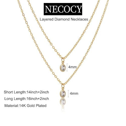 NECOCY Layered Gold Necklaces for Women Dainty Chokers Necklace Silmple Stackable Cubic Zirconia Necklace Non Tarnish Vacation Jewelry Trendy Gifts for Women - style: layered bead cz