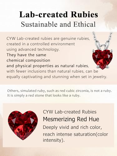 CYW Genuine Sapphire/Emerald/Ruby/Moissanite Necklace for Women, Really Authentic Solid 925 Sterling Silver, 16"/18"/20" Adjustable Chain, Anniversary Mother's Day Valentines Gift - color: Ruby - Heart - White Gold, size: 8mm