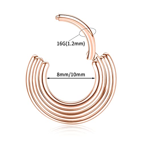 FUNLMO 18G 16G Septum Jewelry Triple Stacked Septum Nose Ring Surgical Steel Daith Conch Helix Cartilage Lobe Piercing Jewelry - color: Style 2: Rose gold-5 tier stack