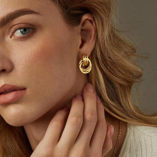 6 Pairs Gold Dangle Earrings for Women, 14K Gold Plated Earrings Geometric Knot Drop Huggie Earrings Trendy Jewelry Gifts - color: A Gold