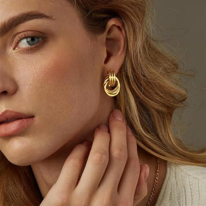 6 Pairs Gold Dangle Earrings for Women, 14K Gold Plated Earrings Geometric Knot Drop Huggie Earrings Trendy Jewelry Gifts - color: A Gold