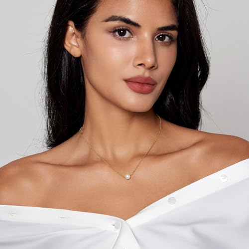 Zeffy Pearl Necklace 4MM/6MM/8MM Dainty Round Imitation Pearl Choker Necklace Wedding Pearl Necklace Delicate Jewelry for Women Simple Bridesmaid Jewelry Gifts - style: Single Pearl Adjustable Necklace