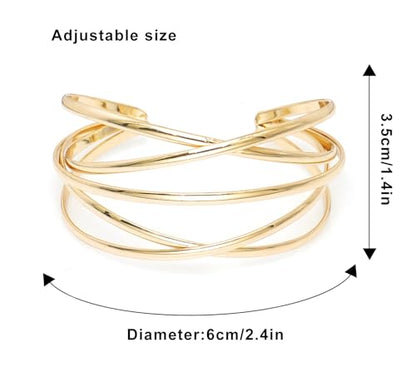 Multi-Layer Cuff Bracelet for Women Cross Wire Bracelets Open Wide Cuff Gold Bangle Bracelet - color: Gold 1