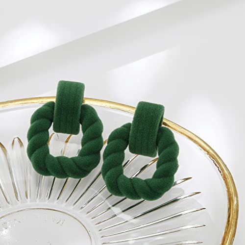 RUOFFETA Rectangle Earrings for Women, Acrylic Square Earrings Twisted Geometric Statement Jewelry - color: Dark Green Velvet