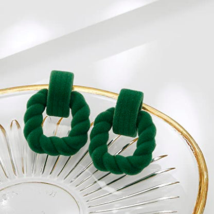 RUOFFETA Rectangle Earrings for Women, Acrylic Square Earrings Twisted Geometric Statement Jewelry - color: Dark Green Velvet