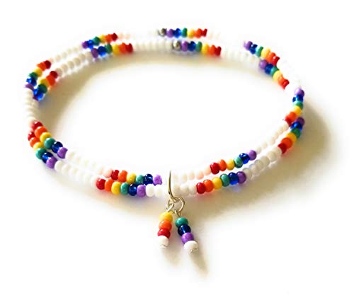 Rainbow ankle bracelet pride colors LGBT seed bead anklet