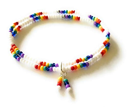Rainbow ankle bracelet pride colors LGBT seed bead anklet
