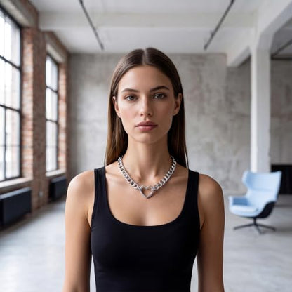 Stainless Steel O Ring Choker Necklace for Women Men Chunky Cuban Chain Collar Punk Statement Jewelry Gift for Edgy Streetwear & Aesthetic Outfits - color: Silver 1 heart
