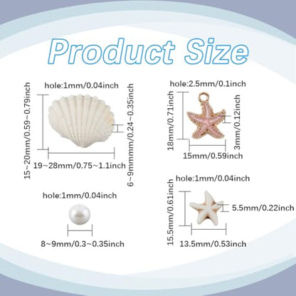 SUNNYCLUE 1 Box 6 Sets Stone Bracelet Making Kit Clam Shell Beads Ocean Beach Light Gold Enamel Starfish Sea Shell Natural Stone Chip Spacer Bead Charms for Jewelry Making Kits Women Beginner - style: Ocean 2