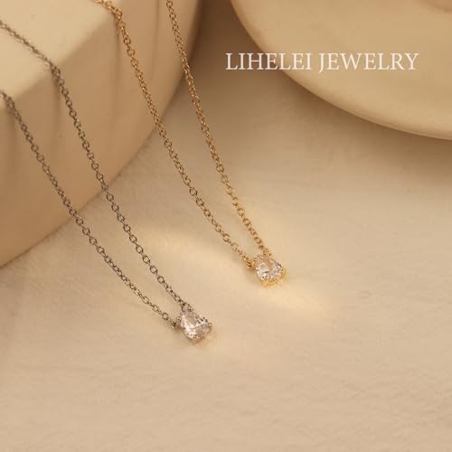 Diamond Pendant Necklaces for Women, Dainty 18k Gold/White Gold Plated Necklace, Gold/Silver Simple Choker Necklaces for Women, Trendy Jewelry Gifts - color: Teardrop -Silver
