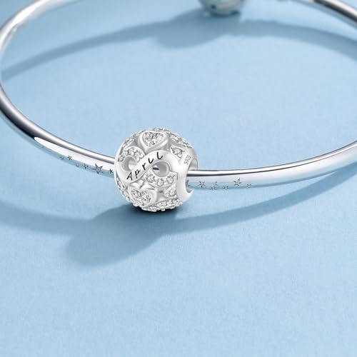 HappyStar 925 Sterling Silver Birthstone Charms fits Charms Bracelets for Woman，with 5A Cubic Zirconia Dangle Pendant Bead,Happy Birthday Charms for Bracelet and Necklace - color: C4 Infinity Symbol April Birthstones