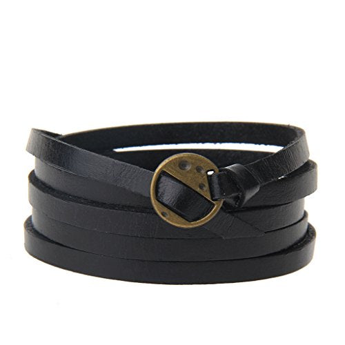 GelConnie Punk Leather Cuff Bracelet Adjustable Straps Wrap Bracelets Arm Armor Cuff Gothic Leather Wristbands for Men, Women - color: Multilayer Bracelet-Black