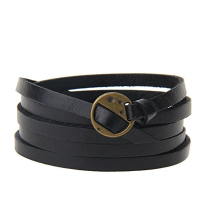 GelConnie Punk Leather Cuff Bracelet Adjustable Straps Wrap Bracelets Arm Armor Cuff Gothic Leather Wristbands for Men, Women - color: Multilayer Bracelet-Black