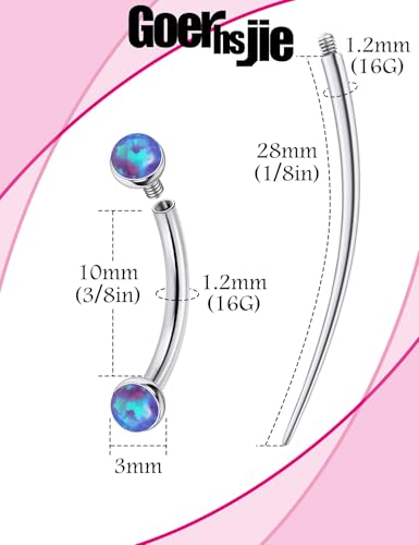 F136 Titanium 16g 6/8/10mm Opal Eyebrow/Rook/Snug/Vertical-Labret/VCH/Snake-Eyes/Anti-Tragus/Christina/Daith/Belly-Button/Bridge/Hood/Surface Curved Barbell Piercing Jewelry for Women Men - color: Purple, size: 10mm=3/8in