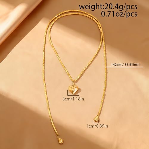 Chunky Puffy Heart Layered Gold Choker & Green Beaded Lariat Necklace with Baroque Pearl Drops, Adjustable Wrap Y Style Bohemian Jewelry Fashion Accessory for Women Gifts - color: gold