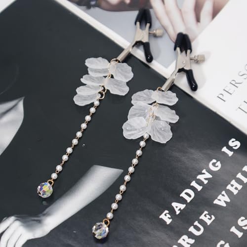 Unisex Nipple Jewelry Non Piercing Flower Pearl Dangle Fake Nipple Rings Faux Piercing Body Jewelry for Women