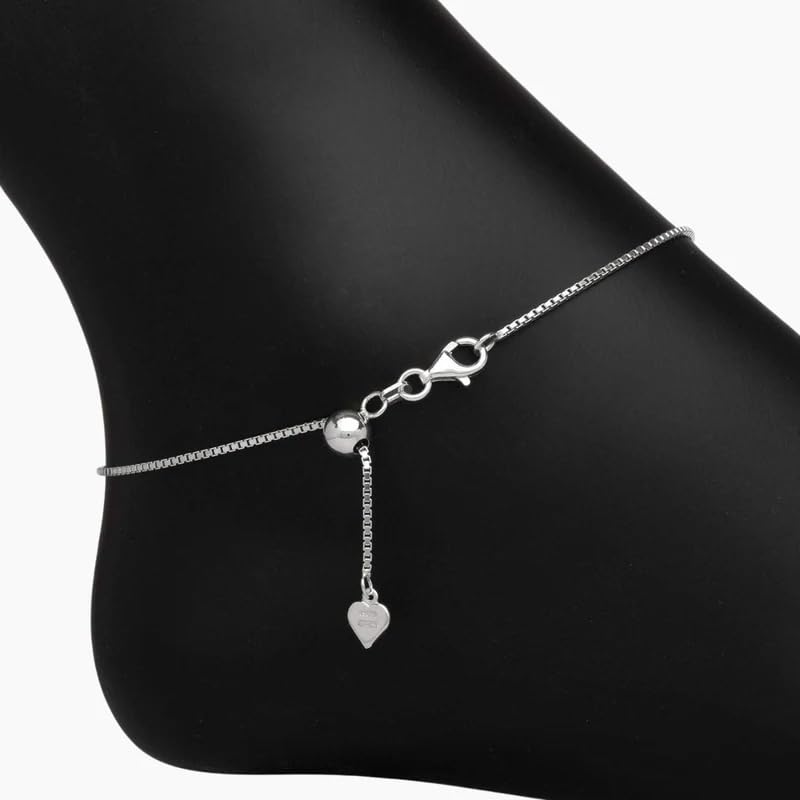 LeCalla 925 Sterling Silver Adjustable Anklets for Women | Women's Anklet Bracelets Foot Jewelry | Chain Link Anklets Silver Jewelry | Summer Beach Jewelry for Wife Girlfriend Her - color: CZ Heart Bolo