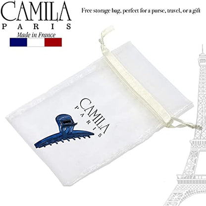 Camila Paris CP3229 French Hair Clip for Women, Narrow, Strong Hold Grip Double Teeth Girls Hair Claw Clips Jaw, Fashion Durable Styling Hair Accessories for Women, Made in France - color: Blue 3.25"