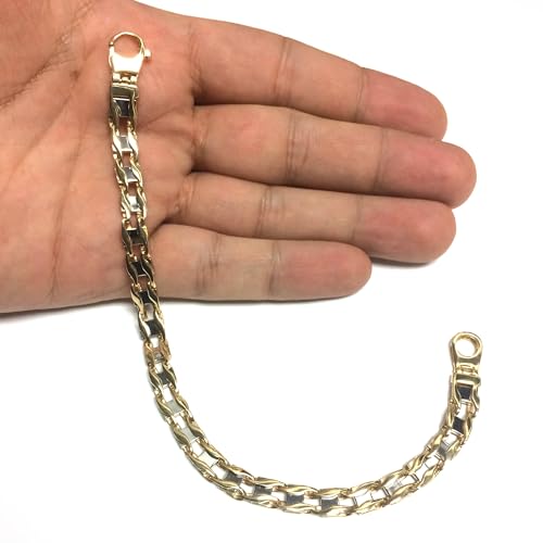 Jewelry Affairs 14K Yellow Two Tone Gold Railroad Link Mens Bracelet, 8.5"