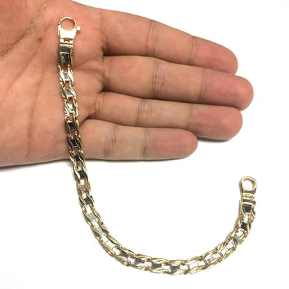 Jewelry Affairs 14K Yellow Two Tone Gold Railroad Link Mens Bracelet, 8.5"