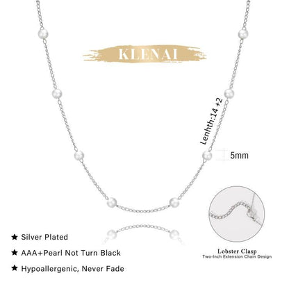 Gold Pearl Necklace For Women - 14K Gold Plated Layered Herringbone Chain Pearl Necklace, Trendy Simple Gold Jewelry Gift - color: Pearl Choker-Silver