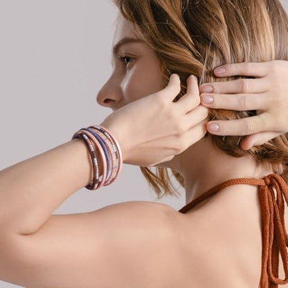 Boho Layered Leather Wrap Bracelets Chunky Western Country Hippie Jewelry | Stackable Bohemian Cowgirl Magnetic Clasp Cuff Bangle Set Fashion Stack Statement Festival Trendy Jewelry Gifts for Women - color: Pink