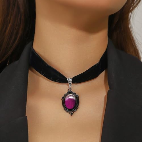 Gothic Black Velvet Goth Choker Necklace for Women,Cameo Black Choker Crow Skull Pendant Necklace Vintage Collar Skull Necklace Gothic Jewelry - style: Purple