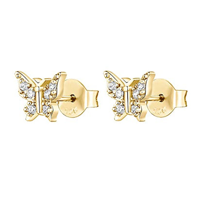 PAVOI 14K Gold Plated Dainty Stud Earrings for Women, CZ Earring Piercing | Hypoallergenic Earrings with 925 Sterling Silver Posts, Bolt, Moon, Star & Flower Celestial Studs with Cubic Zirconia - style: Butterfly