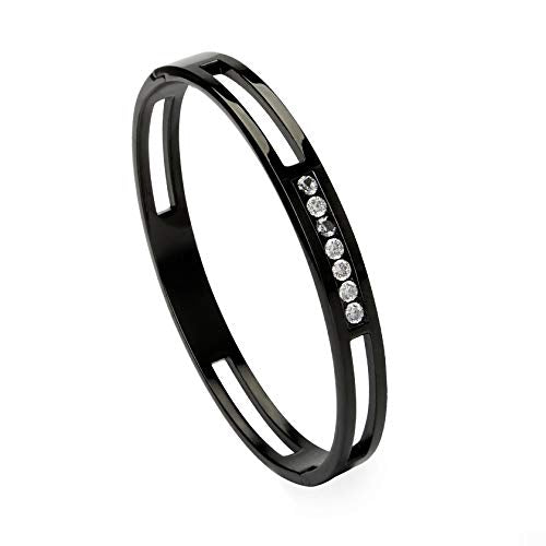MILAKOO 6/8mm Gold/Silver Color Bangle Hollow Stainless Steel with Rhinestone Bracelets - color: Black, size: 6mm