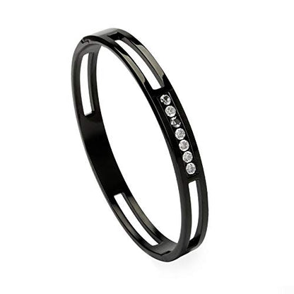 MILAKOO 6/8mm Gold/Silver Color Bangle Hollow Stainless Steel with Rhinestone Bracelets - color: Black, size: 8mm