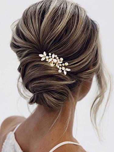JAKAWIN Bridal Hair Accessories Wedding Hair Clip Silver Hair Comb Women | Crystal Rhinestone Bride Headpiece - color: Gold