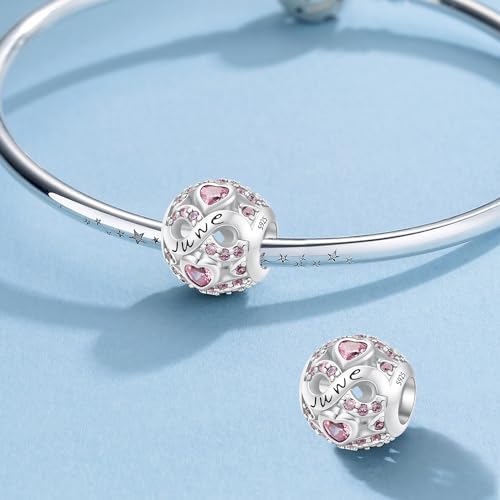 MICOO 925 Sterling Silver Jan-Dec Birthstone Charms For Bracelets and Necklaces, Original DIY Bead Charms With Cubic Zirconias Jewelry Birthday Gifts For Women. - color: 6-June Birthstone charm