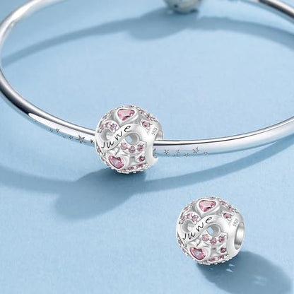 MICOO 925 Sterling Silver Jan-Dec Birthstone Charms For Bracelets and Necklaces, Original DIY Bead Charms With Cubic Zirconias Jewelry Birthday Gifts For Women. - color: 6-June Birthstone charm
