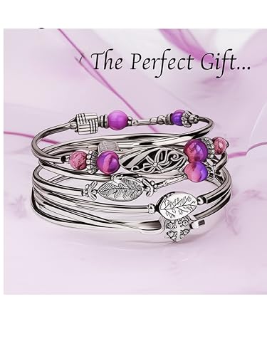 Boho Wrap Beaded Bracelet for Women – Handmade Natural Stone Jewelry – Stainless Steel Adjustable Ethnic Chic Gift - color: Purple Emperor