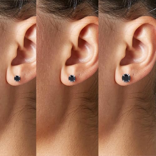 3 Pairs Color Zirconia Earrings Studs, Sterling Silver Studs Earrings Set 3MM 4MM 5MM - color: Black