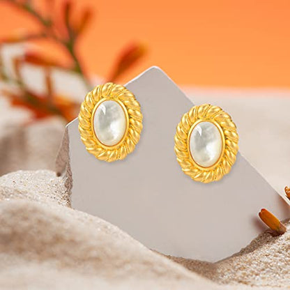 925 Sterling Silver mother shell Pearl Earrings, Women's Shell Freshwater Pearl Dangle Gold Earrings, Hypoallergenic Women's Pearl Earrings Women's Jewelry, Gifts for Mom, Girlfriend, Daughter - style: mother shell earrings