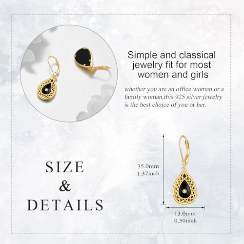Sterling Silver Black Onyx Earrings for Women 18K Yellow Gold Plated Jewelry Gifts - style: Filigree Teardrop 2